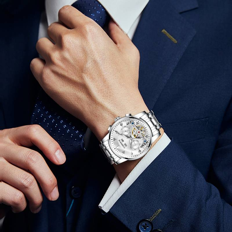 ROERDUM Apocalypse Knights Series – Dual-Color Luminous Hands, Silver Dial, Stylish Men's Mechanical Wristwatch_voghion.com