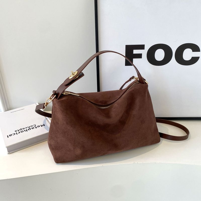 Suede Pillow 2024 Trendy Strap Lock Texture Large Capacity Single Shoulder Crossbody Bag Simple Handbag_voghion.com