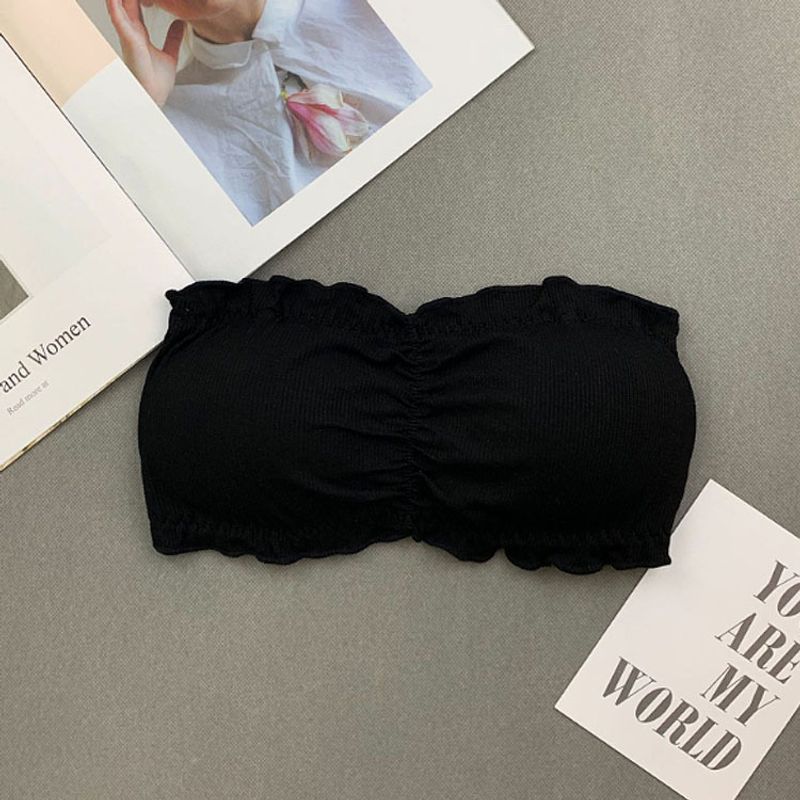 Women's Intimates Ruffled Lace Three Row Buttoned Tube Top With Strapless Invisible Beautiful Back Underwear_voghion.com