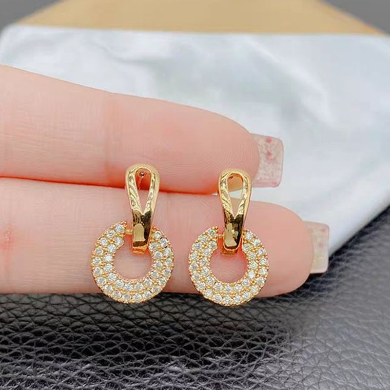 1 paire de clous d'oreilles ronds géométriques en alliage de style vintage classique_voghion.com