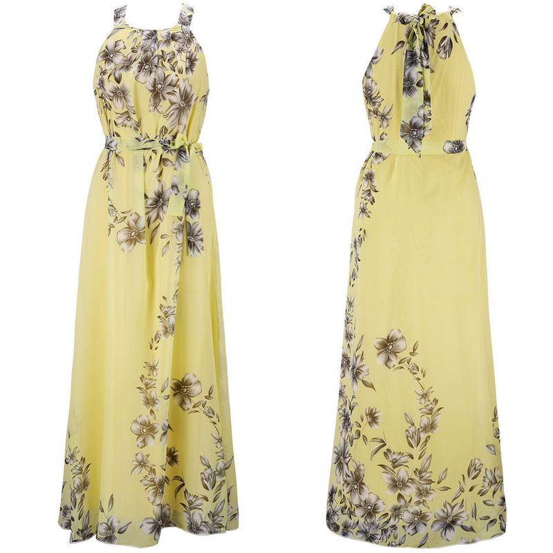 Damen Bohemian bedrucktes Chiffonkleid Strandkleid_voghion.com
