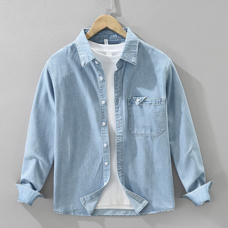 Camicia da cowboy a maniche lunghe per uomo, versatile alla moda retrò, top casual e ampio_voghion.com