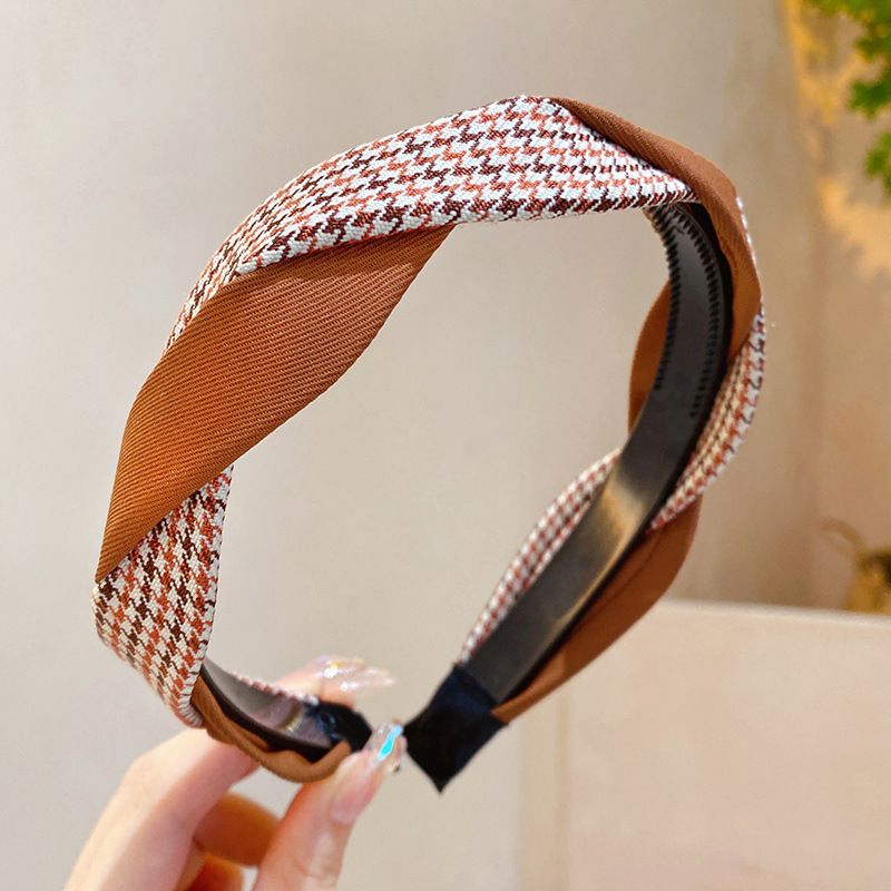 Hair hoop women's net red Fried Dough Twists plaid binding compression headband clip hair accessories summer wash high_voghion.com