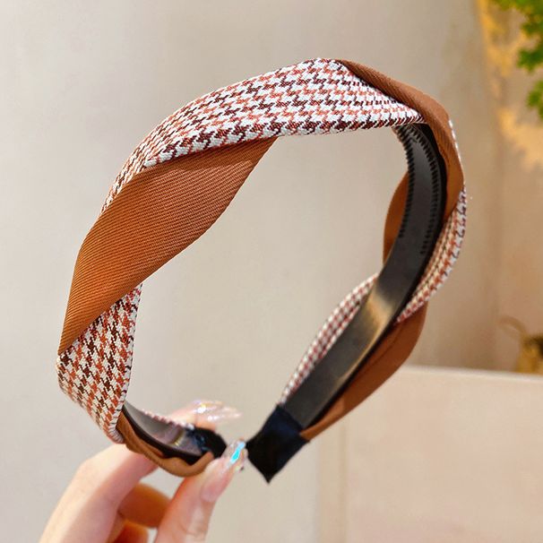Hair hoop women's net red Fried Dough Twists plaid binding compression headband clip hair accessories summer wash high_voghion.com