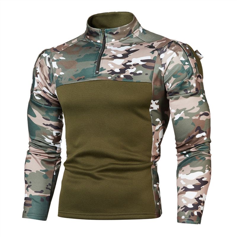 Outdoor fitness jogging Men's long sleeved Military field camouflage casual standing collar sweater_voghion.com