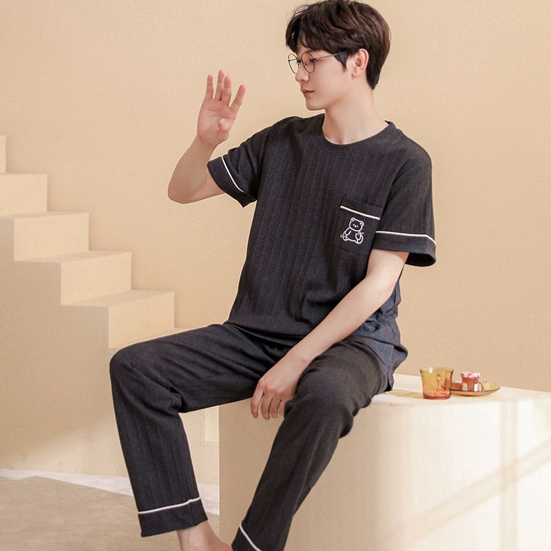 New men's sleepwear cotton short sleeved pants plus size set casual loose and simple summer thin home clothing_voghion.com