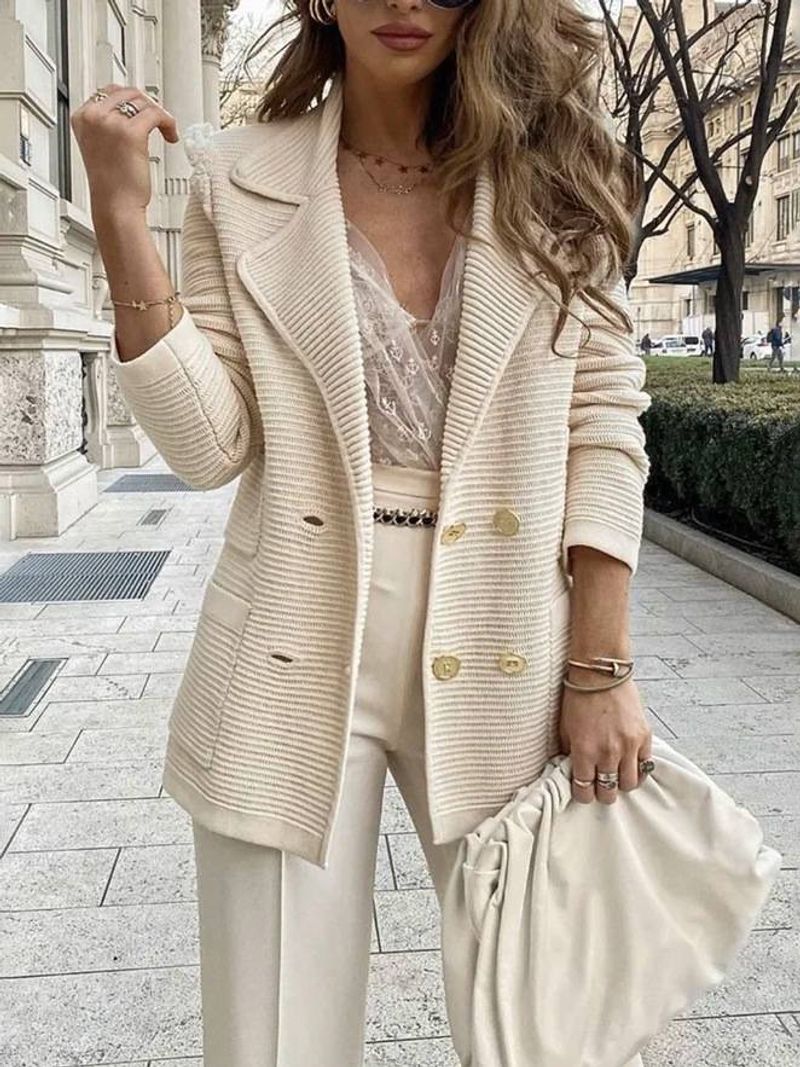 New Solid Color Pit Stripe Casual Suit Short Loose Jacket_voghion.com