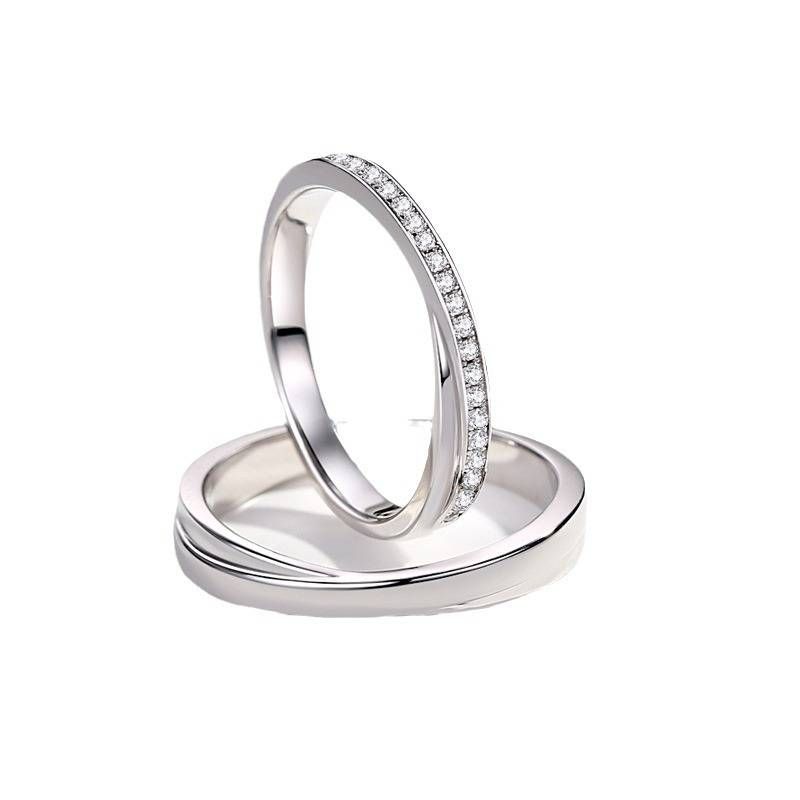 S925 Ayar Gümüş Yüzük Moda Basit Çift Yüzük Çok Yönlü Moissanite Kadın Yüzüğü_voghion.com