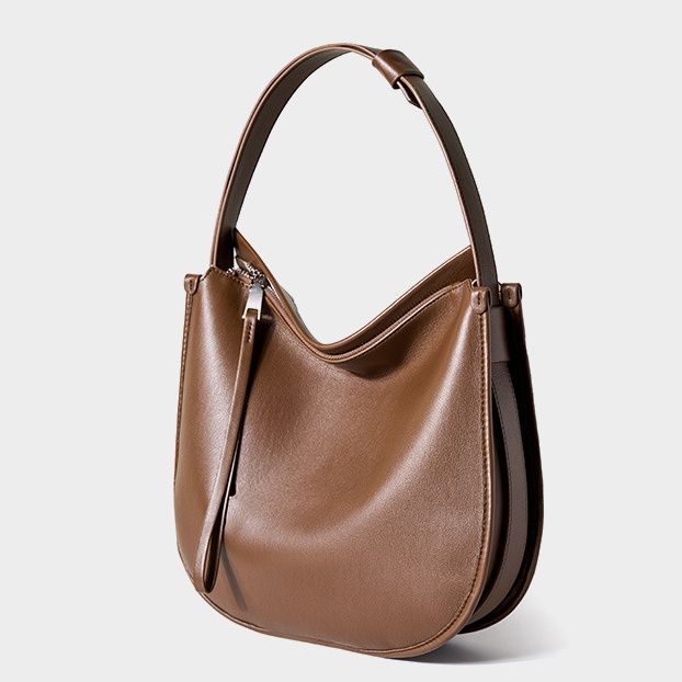 Stylish Slouchy Minimalist Genuine Cowhide Leather Bag - Large Capacity Soft Tote & Bucket Bag For Commute, Shoulder Or Crossbody Carry_voghion.com