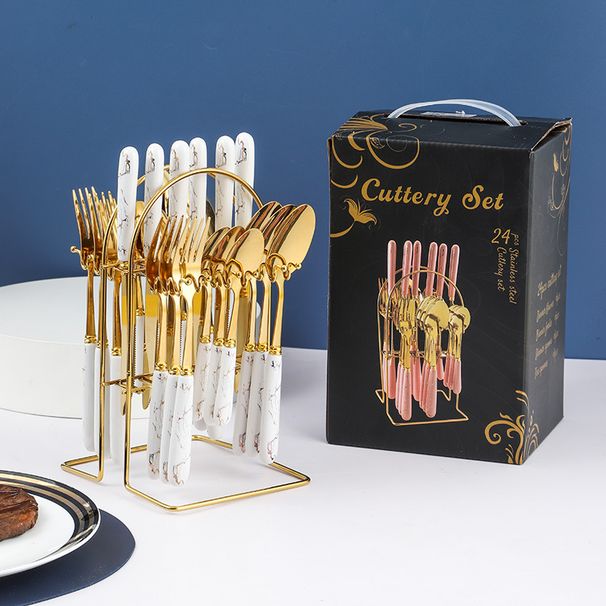 Neu 24-teiliges Geschenkbox-Set Geschirrhalter Keramikgriff Edelstahlmesser, Gabel und Löffel_voghion.com