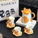 Handcrafted Cat-Themed Ceramic Pitcher & Cup Set – Elegant Milk, Juice & Tea Server With Gold Accents & Detachable Strainer_voghion.com