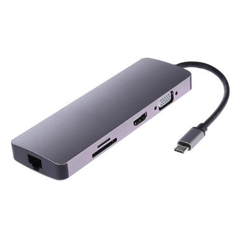 8 in 1 Type-C to HDMI + VGA + SD + TF + RJ45 + PD + 2 x USB3.0 HUB Adapter Converter_voghion.com
