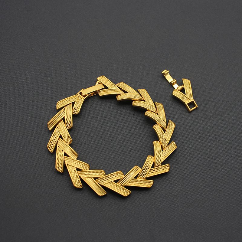 Kvinders smykker Vintage almindeligt guld hvede øre halskæde halskæde armbånd sæt varm ægte guld galvanisering håndlavet kæde V-formet kæde_voghion.com