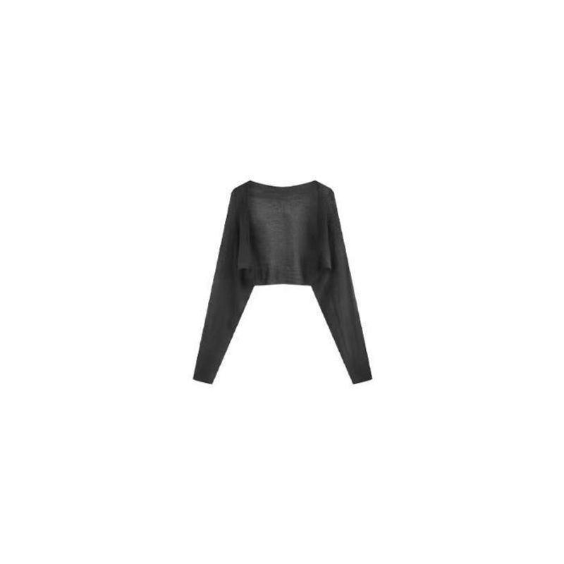 Audday Hepburn-Stil für Damen: Elegantes schwarzes Kleid mit Blumenmuster und unregelmäßigen Trägern + Sonnenschutz-Cardigan, zweiteiliges Set_voghion.com