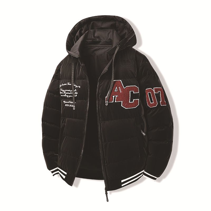 Cotton Coat For Men, Embroidered Contrast Color Trend, Loose And Removable Hood, Double Sided Wear, Student Cotton Coat_voghion.com