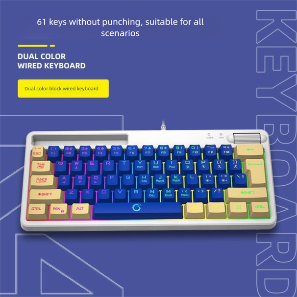 Unique Snake Dual RGB Backlit USB Wired Mechanical Feel 61 Office Computer Gaming Laptop Keyboard Universal_voghion.com