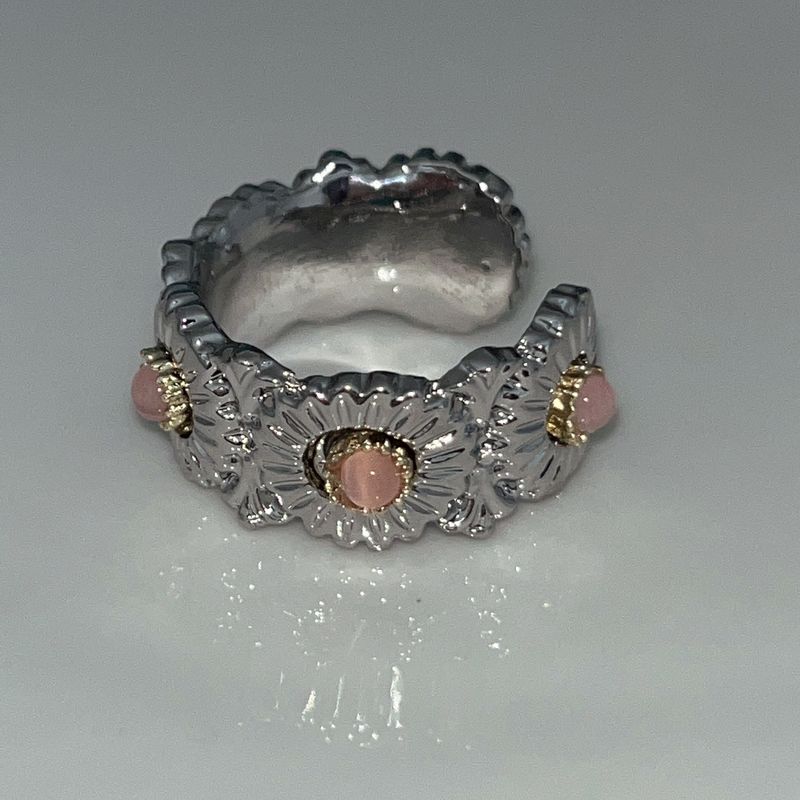 Anello aperto in metallo minimalista con pietra occhio di gatto intarsiata a forma di margherita in stile hip hop per coppie_voghion.com