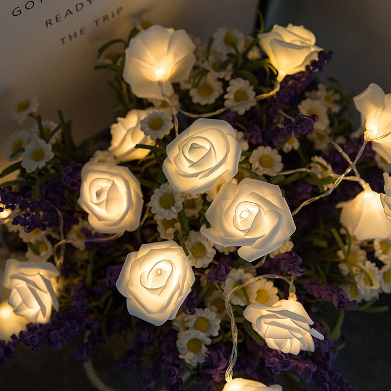 Romantic LED Rose String Lights - 2M/3M Artificial Foam Roses With Warm White/Pink LED Petals, Battery Powered For Indoor Decor, Wedding & Christmas_voghion.com
