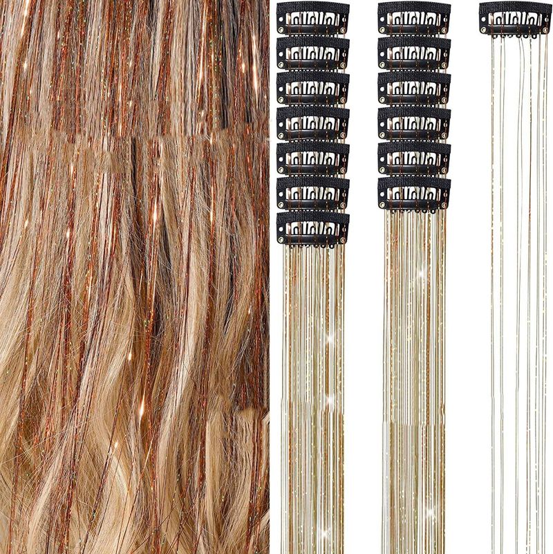 (3 pezzi) Clip per nastro metallico esplosivo, extension per capelli multicolore oro laser_voghion.com