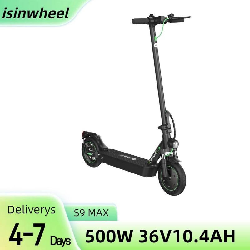 isinwheel S9 Max Electric Scooter 500W 36V 10.4AH 10-inch Adult Folding escooter Dual Suspension, App Control_voghion.com