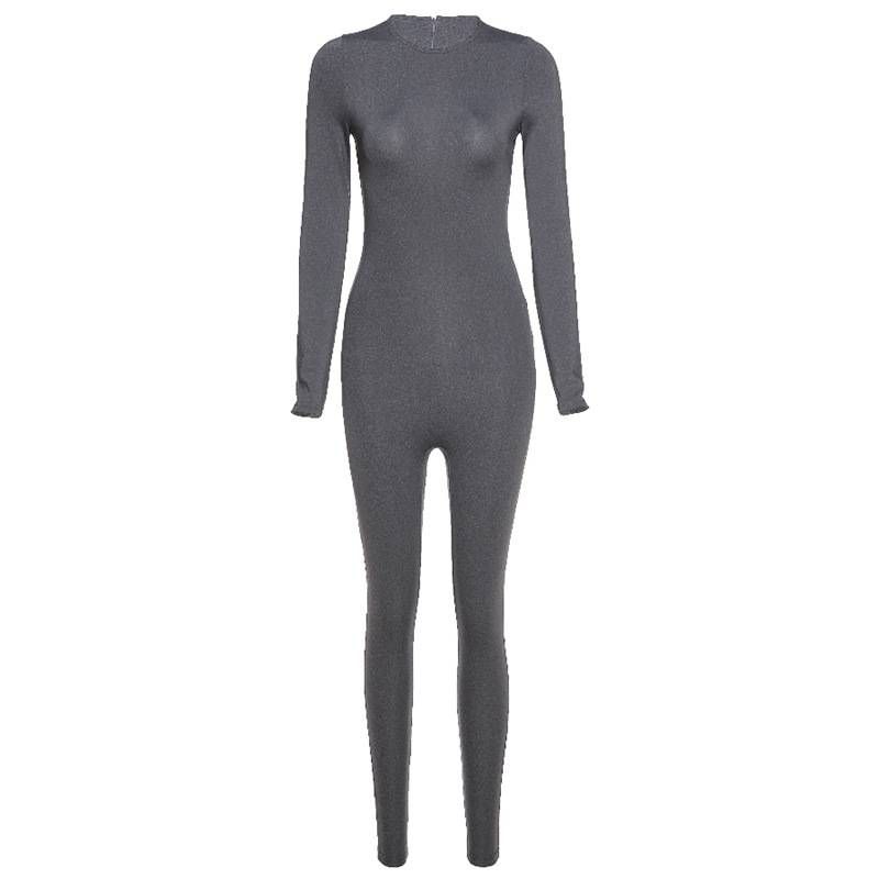 Damkläder Långärmade smala bodysuits Passar hög midja höftlyftande sport jumpsuit_voghion.com