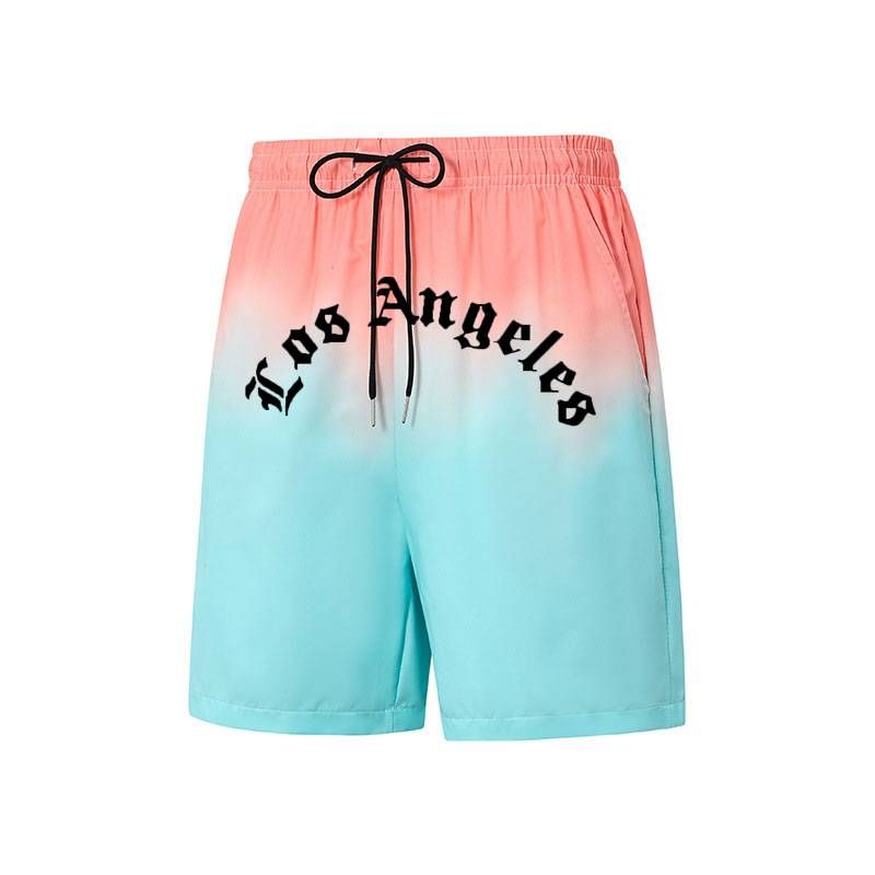 Men's Gradient Print Shorts - Loose Fit Beach Shorts With Letter Graphic_voghion.com