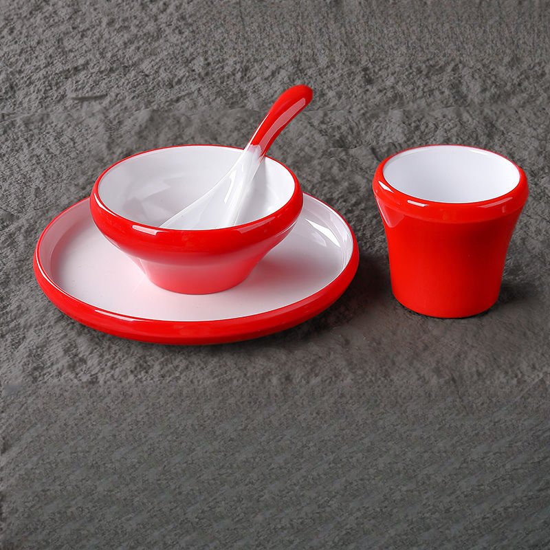 Porzellan High-End-Hotel Hot Pot Geschirr Melamin Restaurant Vierteilige Schüssel Teller Set Tasse Löffel Kommerziell_voghion.com