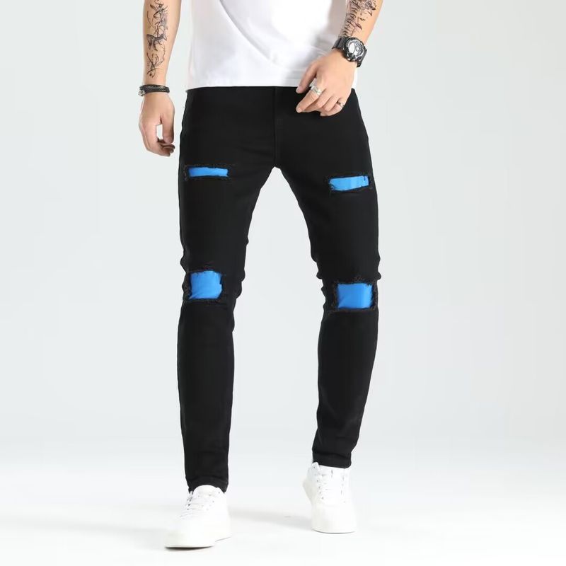 Zerrissene Röhrenjeans im neuen Stil mit Stretch-Patches, trendige Mode-Jeanshose für Männer_voghion.com