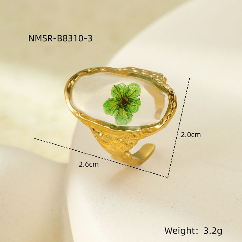 Gioielli e accessori Anello in acciaio inossidabile con fiore eterno Anello floreale in resina regolabile, gioielli boho chic, anello alla moda in acciaio al titanio_voghion.com