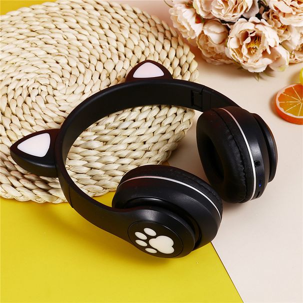 STN-28M LED Cat Ear Bluetooth Headphones – Foldable Wireless Gaming Headset With Built-in Mic & TF Card Slot (Black/Pink/Blue/Green/Purple)_voghion.com