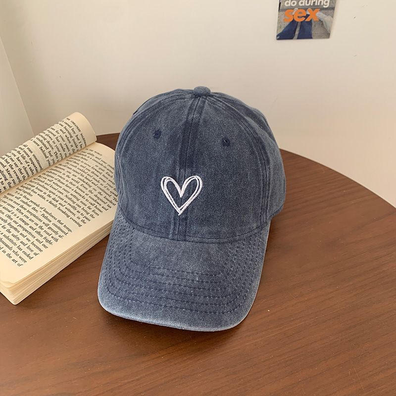 Hot Sale ABaseball Spring/Summer Female Embroidered Peach Heart Wash Denim Casual Korean Thin Couple Soft Top Duck Hat Male_voghion.com