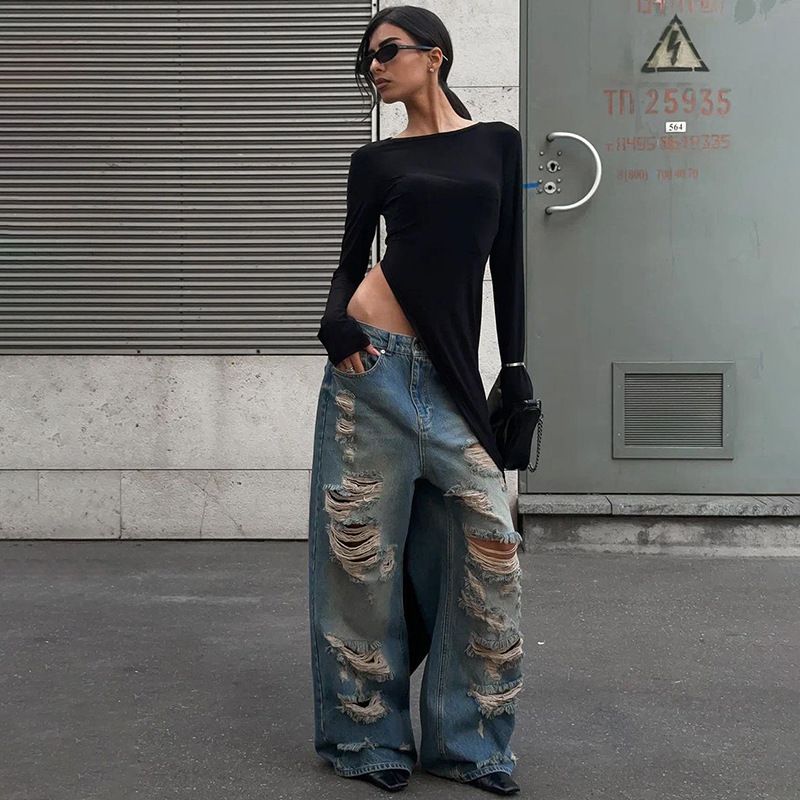 Damenbekleidung Herbst und Winter Neue Mode Street Shooting Rundhals Langarm Persönlichkeit Unregelmäßiges Kleid_voghion.com