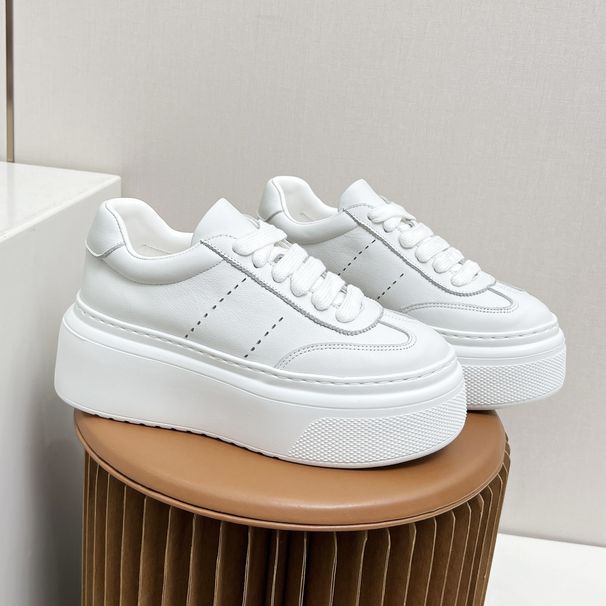 Women's Flat Shoes Top Layer Cowhide White For Women Lightweight Thick Sole German Training Casual Shoes Flat Versatile Breathable Brogue_voghion.com