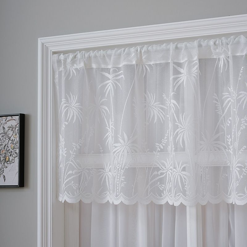 Lace Door Curtain – Polyester Sheer Café Curtain – No Drill Hanging – 3 Sizes (100/150/180cm) – Wheat & Palm Lace Pattern_voghion.com