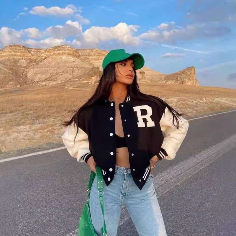 Vêtements pour femmes, sweat-shirt imprimé décontracté, haut polyvalent épais, uniforme de baseball à manches longues_voghion.com