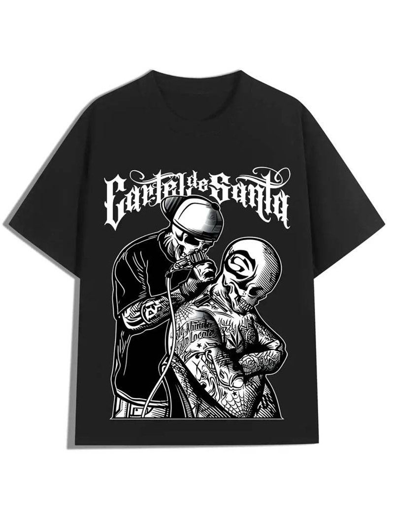 Pánské ležérní tričko z bavlny 240g, hip hop, retro streetwear, unikátní grafický potisk, prodyšné, černé, s krátkým rukávem a kulatým výstřihem_voghion.com