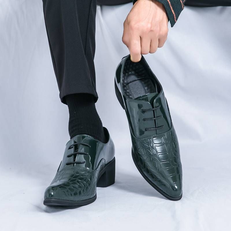 Pantofi de damă pentru bărbați, cu toc înalt și vârf ascuțit, din piele, de afaceri, cu dantelă, pentru club de noapte, spectacol de modă, tendință europeană și americană_voghion.com