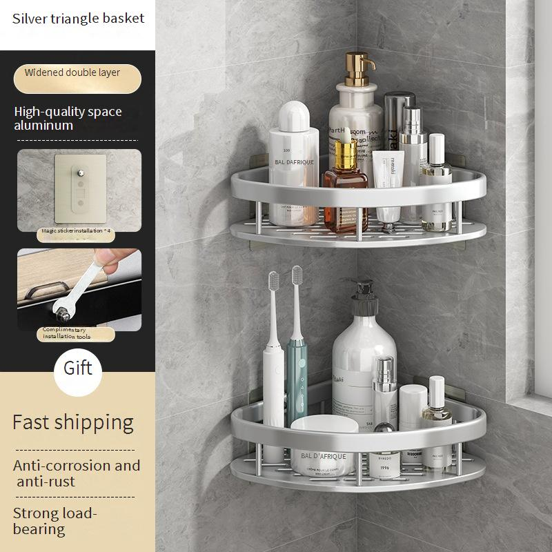 Sturdy No-Drill Bathroom Corner Shelf – Space-Saving Wall Mounted Organizer For Shower, Toilet & Sink_voghion.com