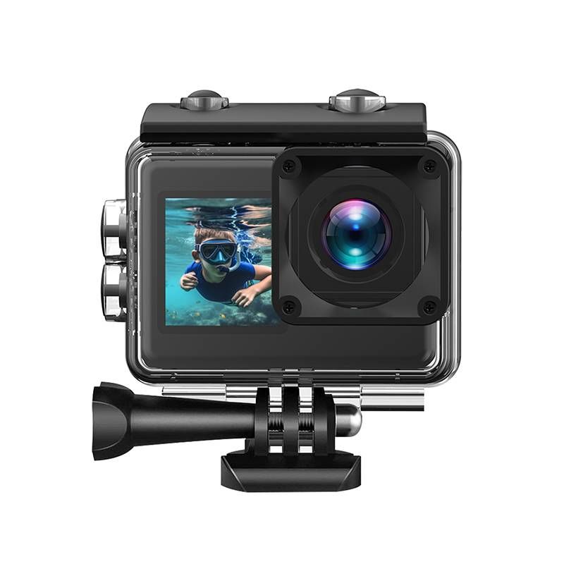 Cameră de acțiune în aer liber cu ecran dublu, de înaltă definiție 4K, pentru ciclism, scufundări, camping și selfie-uri, dotată cu un card de memorie de 64G._voghion.com