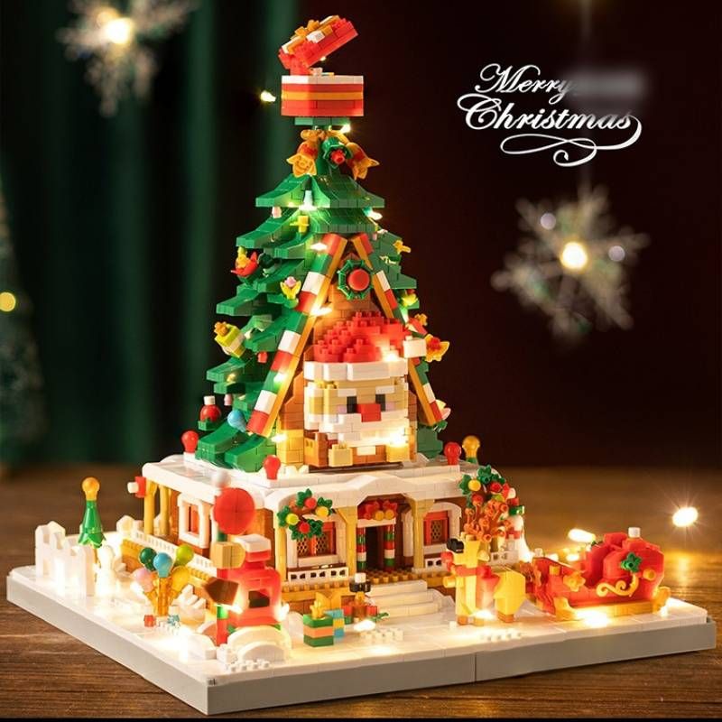 Christmas Tree House Building Blocks New Toys Ambient Light + Acrylic Board Girls And Boy Assembling Lego Toys Christmas Gifts-holiday Gift Selection_voghion.com