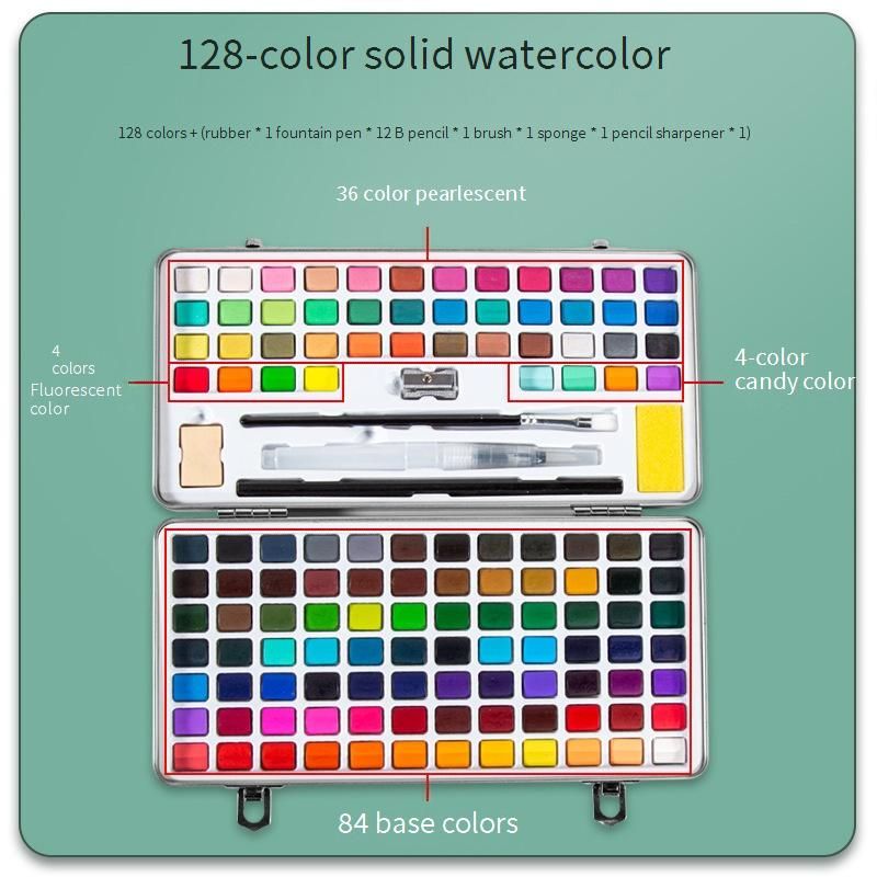 Oil Paints 128 Color Solid Watercolor Paint Set Art Supplies Pearlescent Color Fluorescent Color Candy Color Watercolor Painting_voghion.com