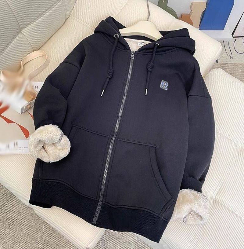 Women's Clothing Velvet Thickened Hooded Sherpa Sweatshirt For Women Women's Loose Warm Long-sleeved Cardigan Zipper Jacket_voghion.com