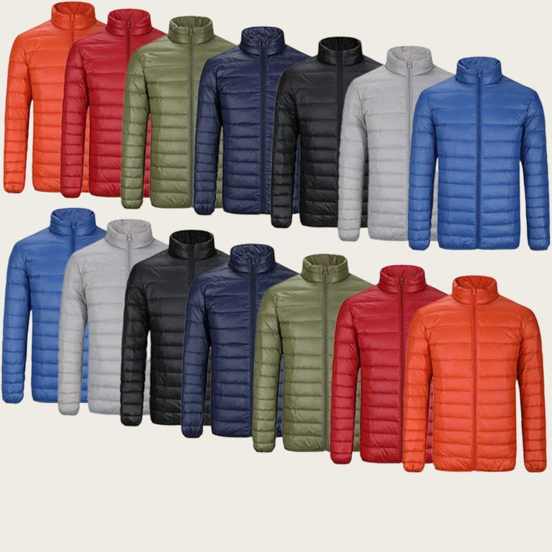Chaqueta de invierno ajustada para hombre: ligera, acolchada de poliéster, cuello alto, múltiples bolsillos, tallas grandes (negro, azul marino, vino tinto y más)._voghion.com