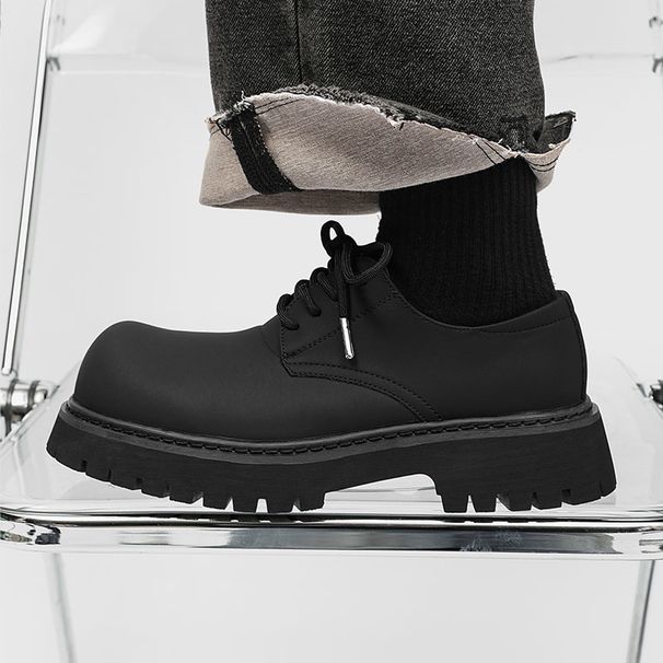 ShoeVault Paris Derby Men Women, Thick-Soled Height-Increasing Derby, Niche Charcoal Black Big-Toe Shoes, Leather Shoes For_voghion.com