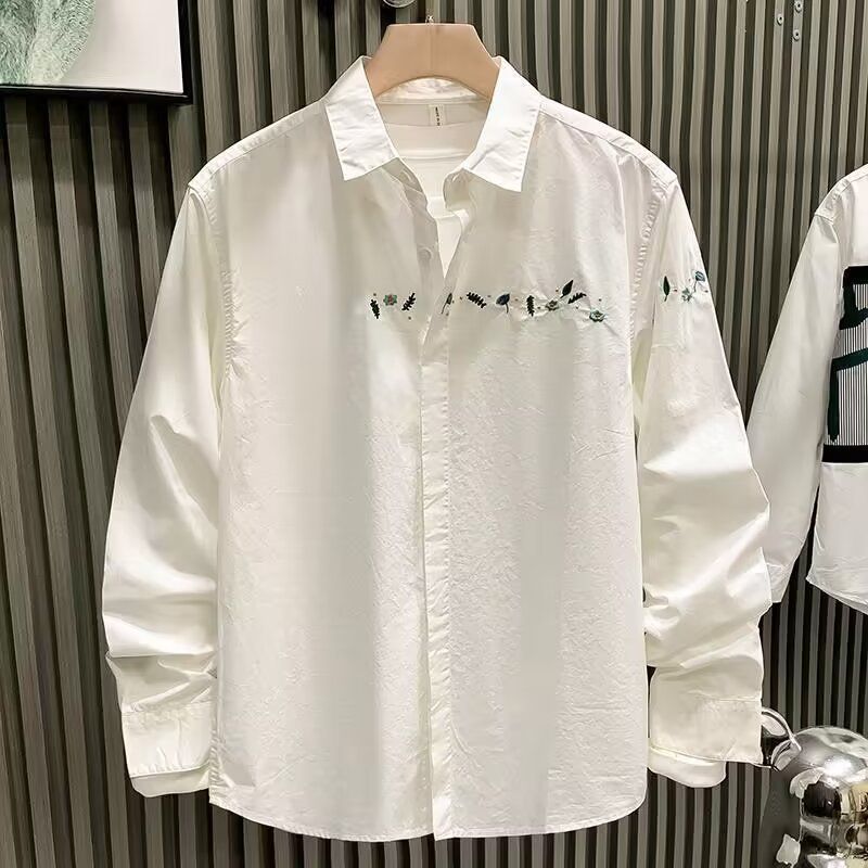 2024 Wiosna/Lato/Jesień Polo Kołnierz Luźna Cienka Długi rękaw Koszula męska Młodzieżowa Swobodna Jednolity Kolor Prosta Męska Koszula_voghion.com