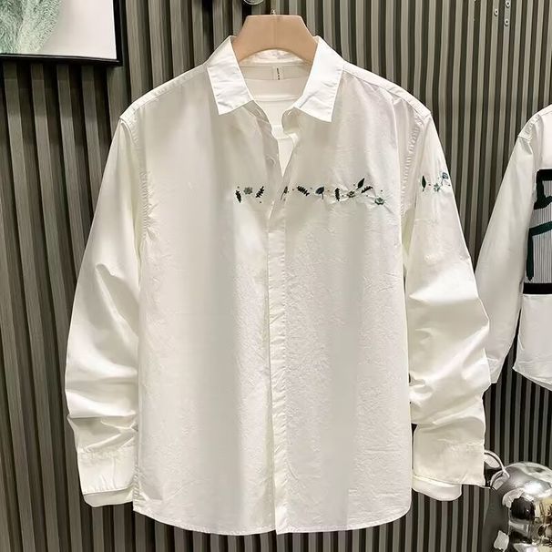 2024 Wiosna/Lato/Jesień Polo Kołnierz Luźna Cienka Długi rękaw Koszula męska Młodzieżowa Swobodna Jednolity Kolor Prosta Męska Koszula_voghion.com