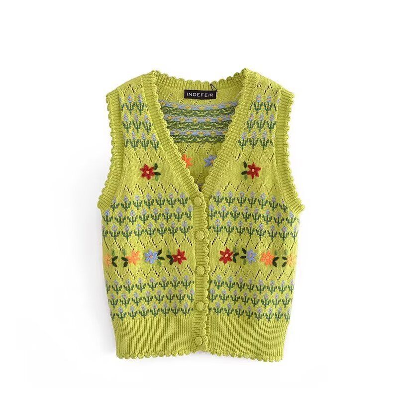 Sieviešu apģērbs 2024 rudens un ziemas jauna stila ziedu dekorācijas trikotāžas veste_voghion.com