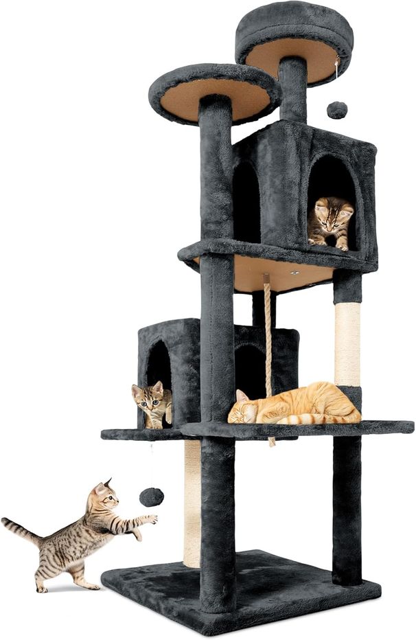 Cat Tree Tower Condo For Indoor Cats, Soft Plush Multi-Level Climbing Tree Cat House With 1 360° Rotating Cat Cave_voghion.com
