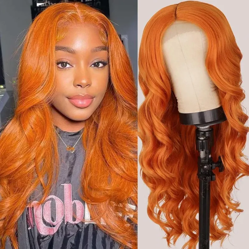 Parrucche frontali in pizzo arancione zenzero capelli umani 13x4 HD parrucche frontali in pizzo per donne parrucche in capelli umani con onda del corpo densità 180%_voghion.com