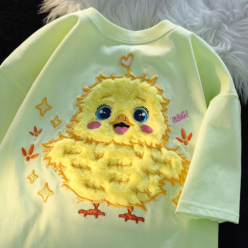 Women's Clothing cute chicken cartoon ins trendy couple outfit loose T shirt female summer new design short sleeved top_voghion.com